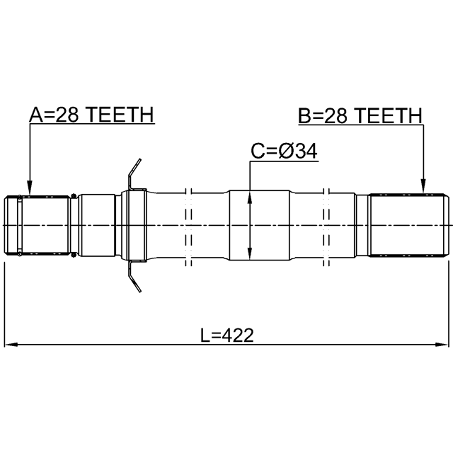 AXLE HALF SHAFT RIGHT (WITHOUT BRACKET) 28X422X28 - Image 2