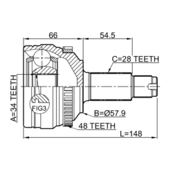 Alternative view of OUTER CV JOINT 34X57.9X28