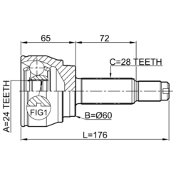 Alternative view of OUTER CV JOINT 24X60X28