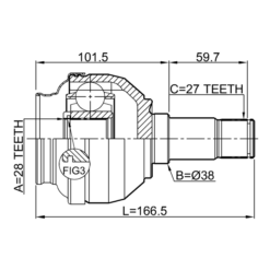 Alternative view of INNER CV JOINT LEFT 28X38X27