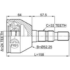 Alternative view of OUTER CV JOINT 24X52.25X33