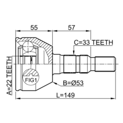 Alternative view of OUTER CV JOINT 22X53X33