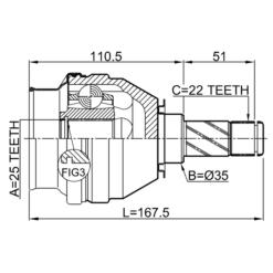 Alternative view of INNER CV JOINT 25X35X22