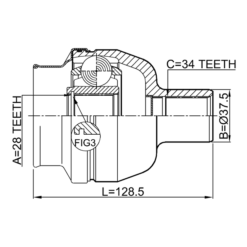 Alternative view of INNER CV JOINT RIGHT 28X37.5X34