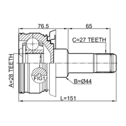 Alternative view of REAR INNER CV JOINT 28X44X27
