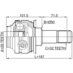 Alternative view of REAR INNER CV JOINT 32X50X28