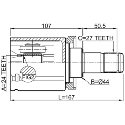 Alternative view of INNER CV JOINT LEFT 24X44X27