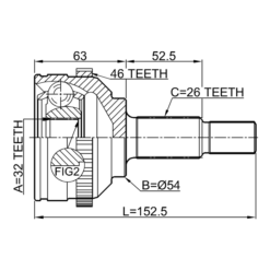 Alternative view of OUTER CV JOINT 32X54X26