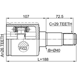 Alternative view of INNER CV JOINT LEFT 26X40X29