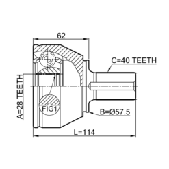 Alternative view of OUTER CV JOINT 28X57.5X40
