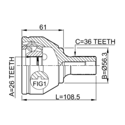 Alternative view of OUTER CV JOINT 26X56.5X36