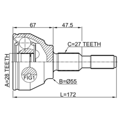Alternative view of OUTER CV JOINT 28X55X27