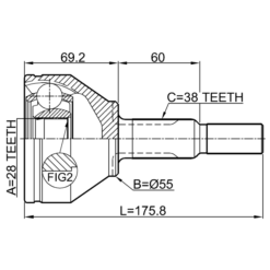 Alternative view of OUTER CV JOINT 28X55X38