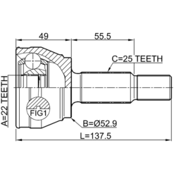Alternative view of OUTER CV JOINT 22X52.9X25