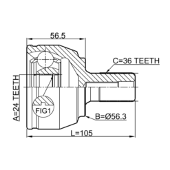 Alternative view of OUTER CV JOINT 24X56.3X36