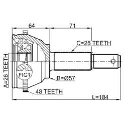 Alternative view of OUTER CV JOINT 26X57X28