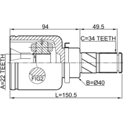 Alternative view of INNER CV JOINT LEFT 22X40X34