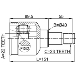 Alternative view of INNER CV JOINT 22X40X23