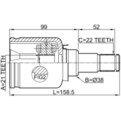 Alternative view of INNER CV JOINT LEFT 21X38X22