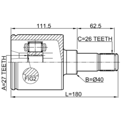 Alternative view of INNER CV JOINT LEFT 27X40X26