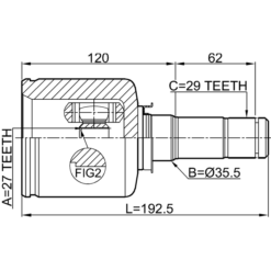 Alternative view of INNER CV JOINT LEFT 27X35.5X29