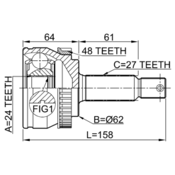 Alternative view of OUTER CV JOINT 24X62X27