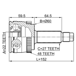 Alternative view of OUTER CV JOINT REAR 22X60X27