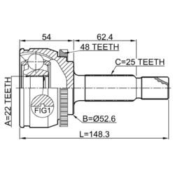 Alternative view of OUTER CV JOINT 22X52.6X25