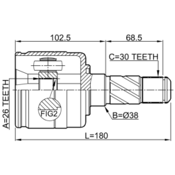 Alternative view of INNER CV JOINT LEFT 26X38X30