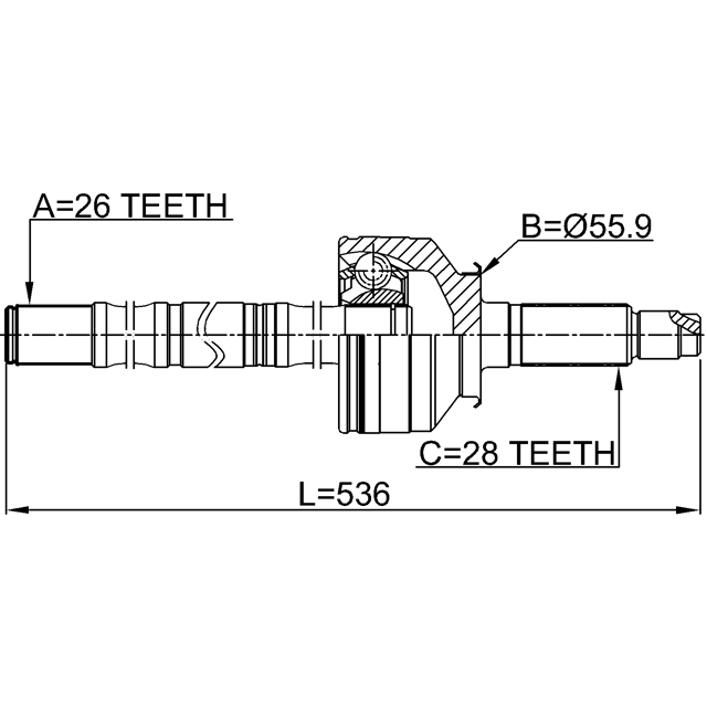 SHAFT ASSEMBLY, OUTER CV JOINT 26X536X28 - Image 2