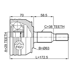Alternative view of OUTER CV JOINT 29X63X38