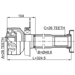 Alternative view of INNER CV JOINT RIGHT 28X48.6X26
