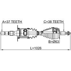 Alternative view of CV AXLE SHAFT ASSEMBLY RIGHT 37X1049X38