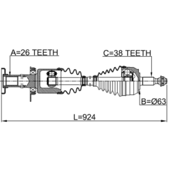 Alternative view of CV AXLE SHAFT ASSEMBLY RIGHT 26Ð¥953Ð¥38