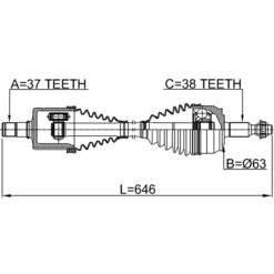 Alternative view of CV AXLE SHAFT ASSEMBLY LEFT 37X646X38