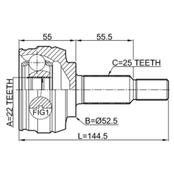 Alternative view of OUTER CV JOINT 22X52.5X25