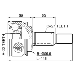 Alternative view of OUTER CV JOINT 22X56.6X27