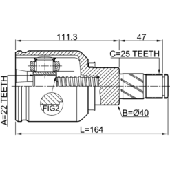 Alternative view of INNER CV JOINT LEFT 22X39.7X25