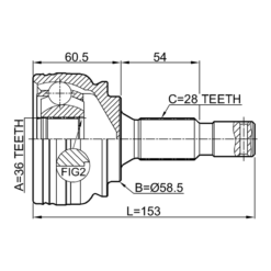Alternative view of OUTER CV JOINT 36X58.5X28