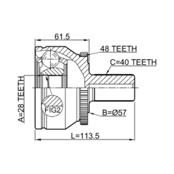 Alternative view of OUTER CV JOINT 28X57X40