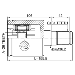 Alternative view of INNER CV JOINT LEFT 26X36.2X31