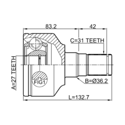 Alternative view of INNER CV JOINT LEFT 27X36X31