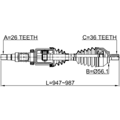 Alternative view of CV AXLE SHAFT ASSEMBLY RIGHT 26X987X36