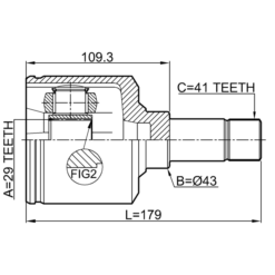 Alternative view of INNER CV JOINT LEFT 29X43X41