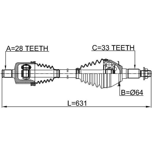 FRONT CV AXLE SHAFT LEFT/RIGHT 28Х654Х33 - Image 2