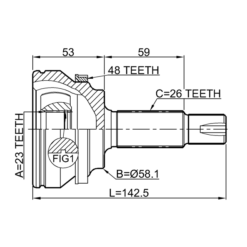 Alternative view of OUTER CV JOINT 23X58.1X26